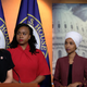 U.S. Rep. Alexandria Ocasio-Cortez (D-N.Y.) speaks as Reps. Ayanna Pressley (D-Mass.), Ilhan Omar (D-Minn.), and Rashida Tlaib (D-Mich.) listen during a press conference at the Capitol, July 15, 2019.